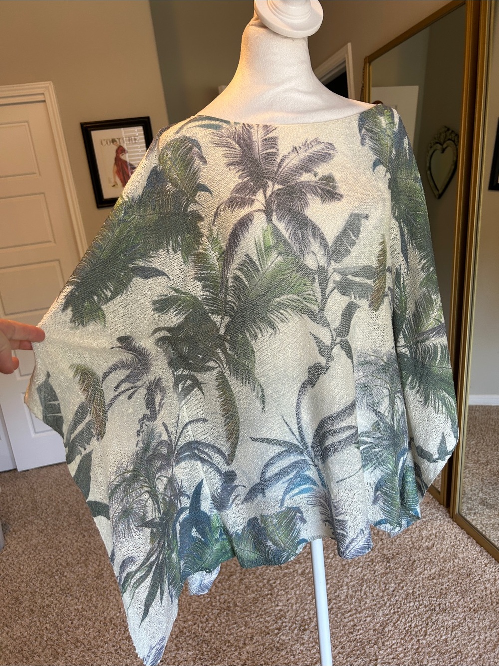 Oliver Knit Poncho Coverup Sheer Tropical Print Tunic Womens Size Medium